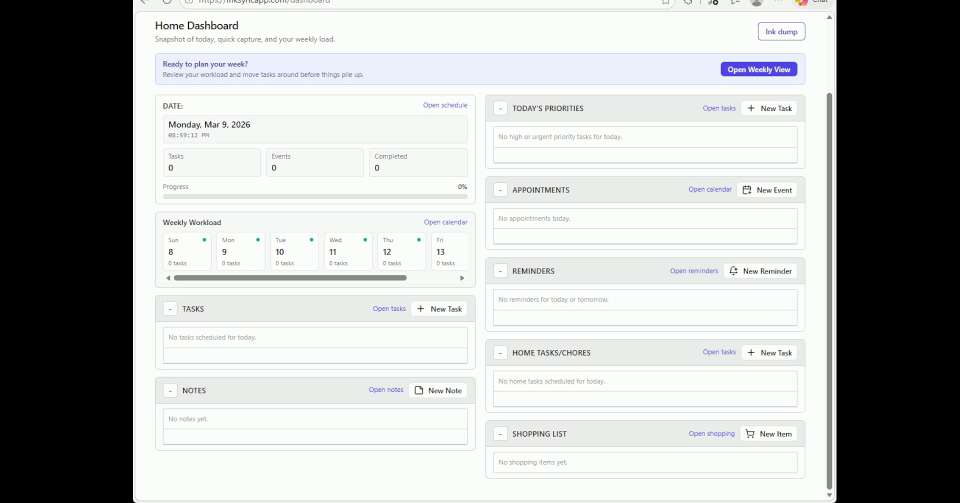 InkSync dashboard screen