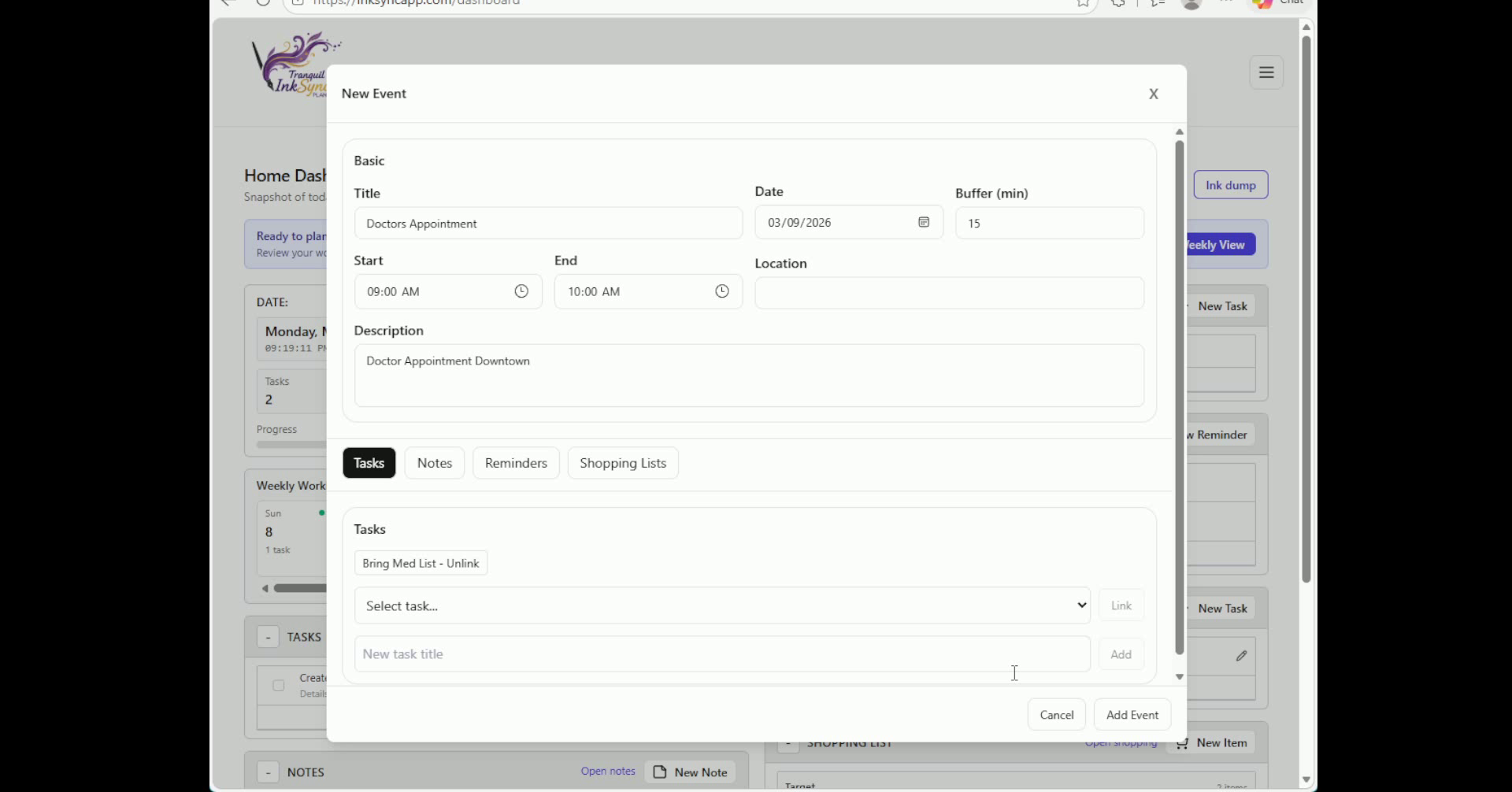InkSync shopping list screen